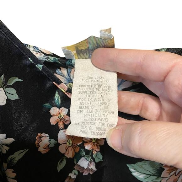 Vintage Dentelle Satin Floral Black Slip Dress night gown medium USA made - Picture 5 of 9